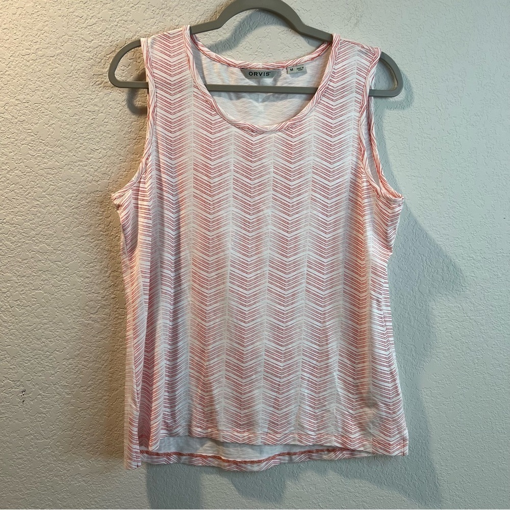 Women’s Orvis red and white chevron sleeveless tank blouse size Medium M